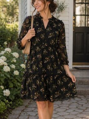 LC Lauren Conrad Black Floral Blouse size XS